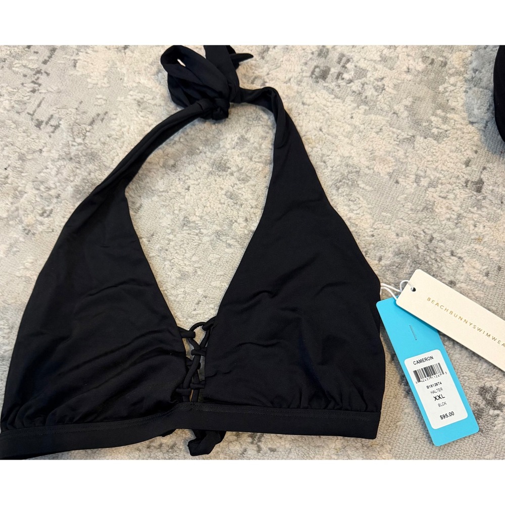 Beach Bunny Cameron Halter Bikini Top Black Lace Up B18128T4 XXL‎ NWT